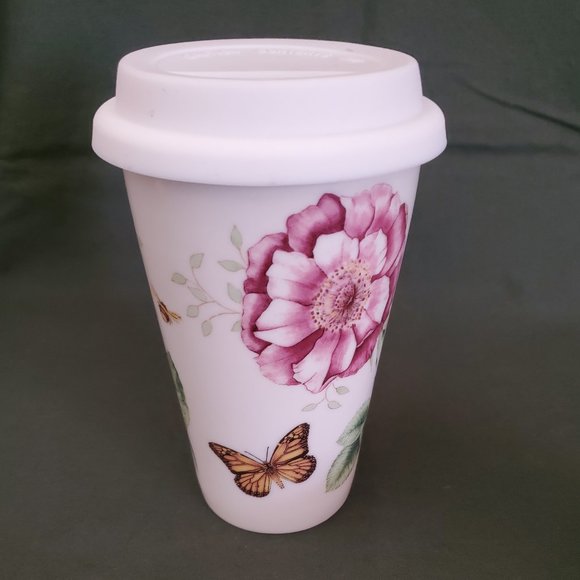 Lenox🦋 BUTTERFLY MEADOW 10 oz Thermal Travel Coffee Mug W/ Silicone Lid New - Picture 7 of 11
